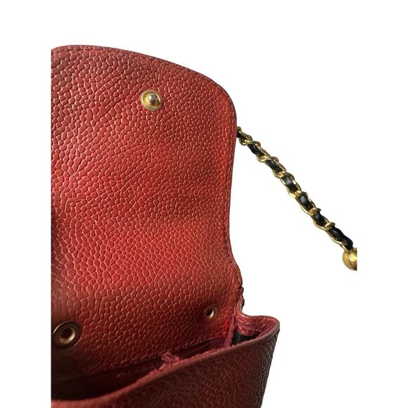 Authentic CHANEL Cigarette Case CC Amber Caviar Skin Leather Chained Hanging Bag - Picture 9 of 13